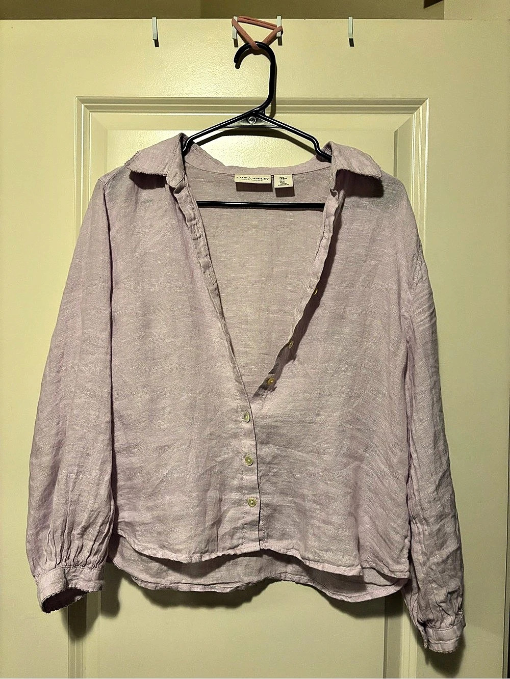 Laura Ashley Linen Button Down Blouse in Lavender Size Medium